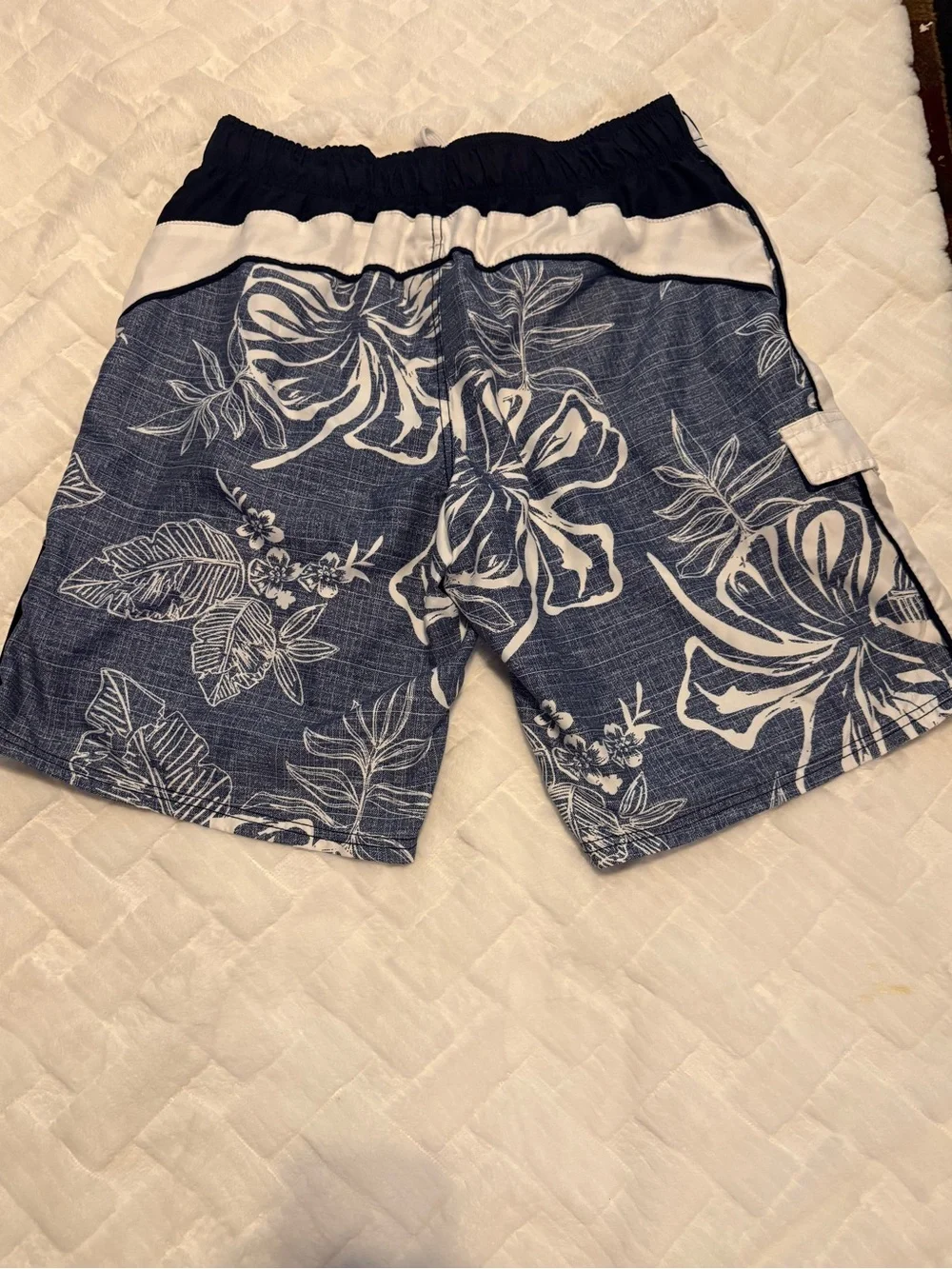OP Vintage Men's Tropical Floral Board Shorts Swim Trunks W/One Pocket -Medium